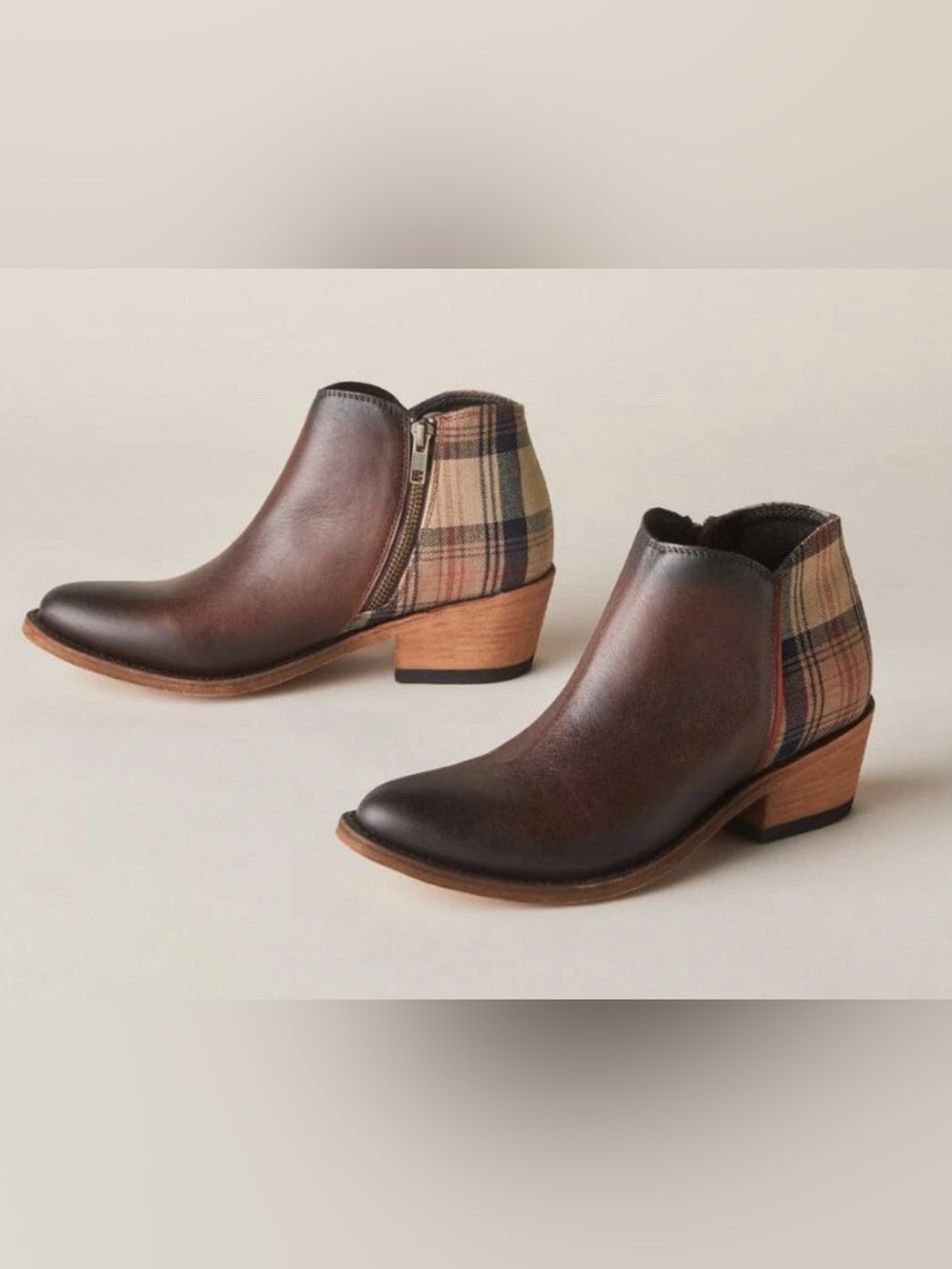 Liberty Black Leather Sally Plaid Ankle Boots Brown Size 9.5
